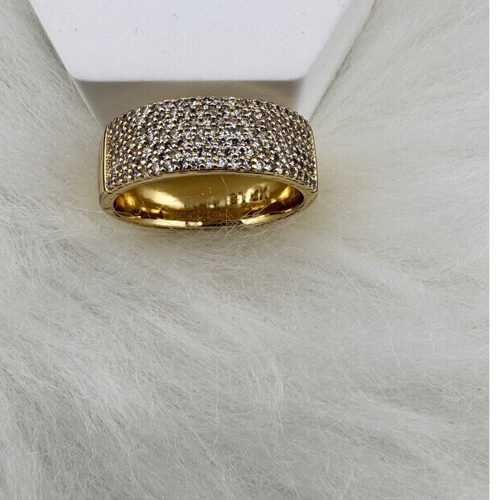 Gold Plated Pave Clear Stone Wide Band Ring